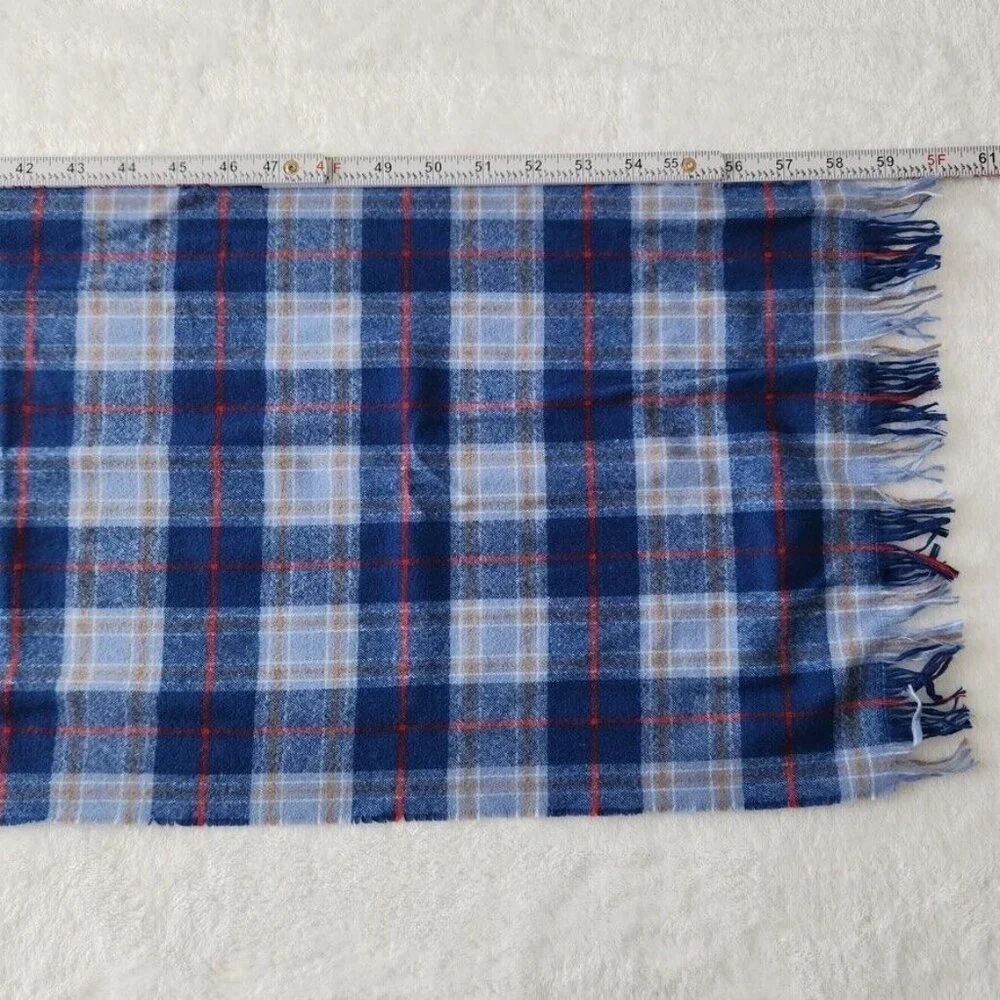 Vtg 90s Tartan Plaid Scarf Blue Red Yellow Fringe 12 x 60 Rectangle Cozy‎ Winter